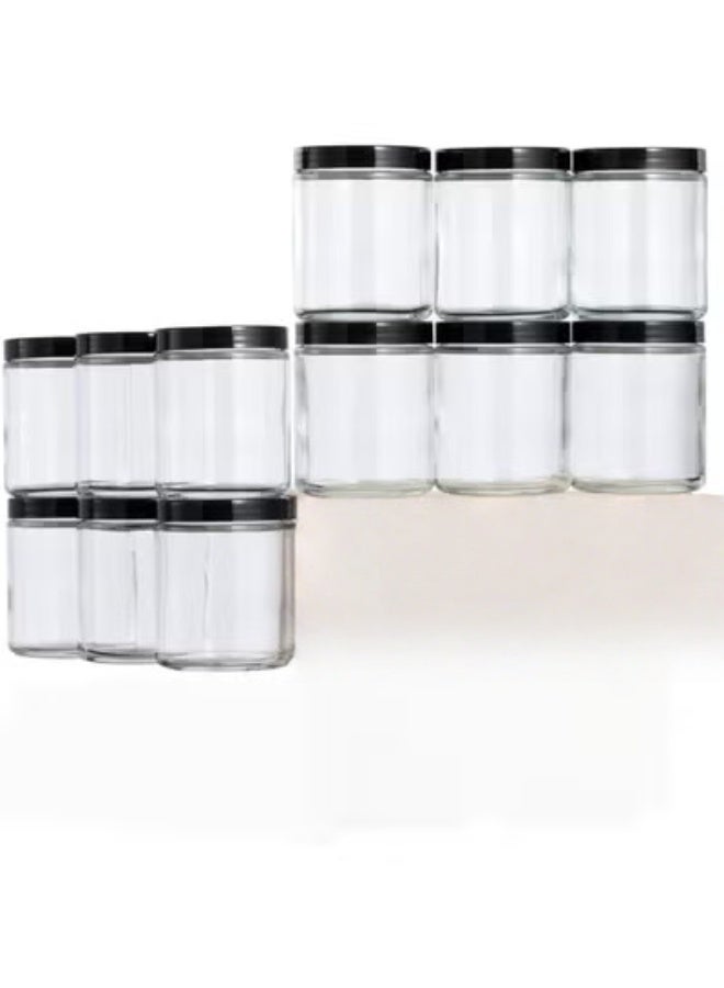 12 Pack, 8 OZ Clear Candle Jars For Making Candle, Thick Glass Jars 12 Plastic Lids - Empty Round Food Storage Containers, Canning Jar For Spice, Powder, Liquid, Sample - Food Grade - Image 1